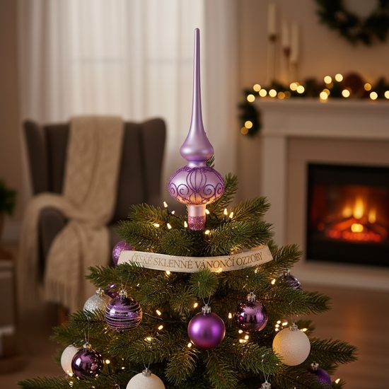 Christmas Tree Glass Tip 27 cm, Purple 602, Bohemian hand made Christmas decorations
