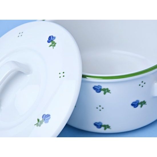 Šálek / kotlík na polévku 500 ml + víčko, modré kvítí + zelená, G. Benedikt 1882