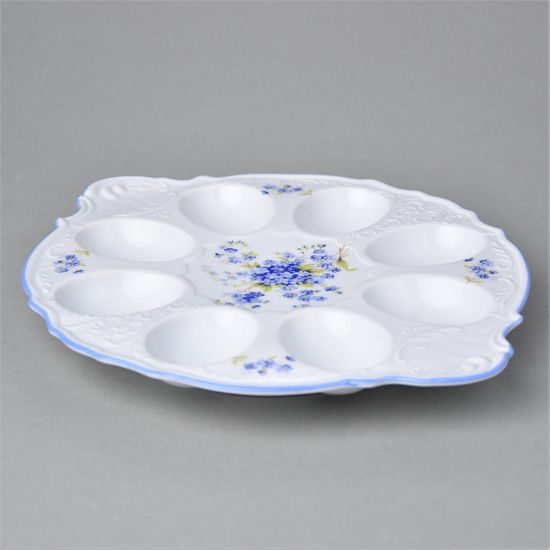 Egg platter 26 x 22 cm for 8 eggs, Thun 1794 Carlsbad porcelain, BERNADOTTE Forget-me-not-flower