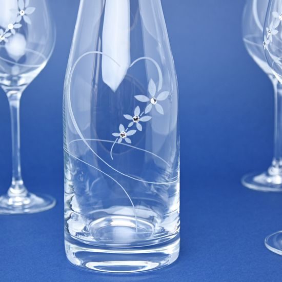 Set Vital Heart 4+1, Wine Glasses 360 ml and Carafe 1l, decorated with Swarovski Crystals