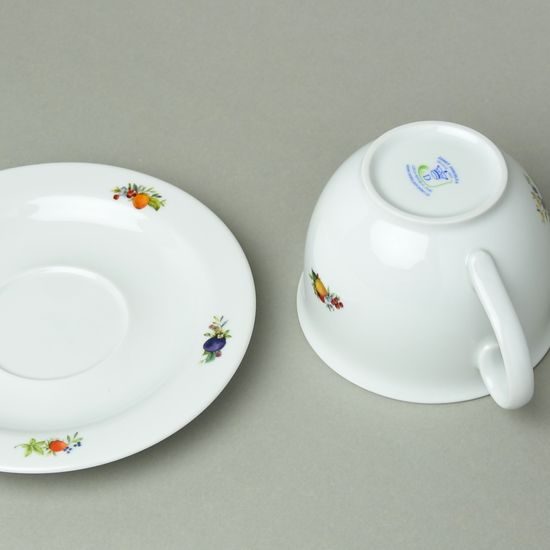 Šálek Olga (hrnek) snídaňový 400 ml + podšálek 19 cm, ovoce, Český porcelán a.s.