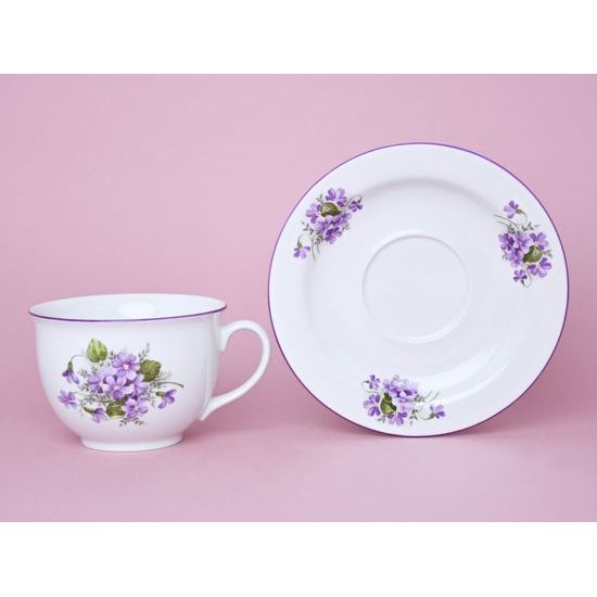 Olga: Cup 400 ml breakfast and saucer 19 cm, Violet, Český porcelán a.s.