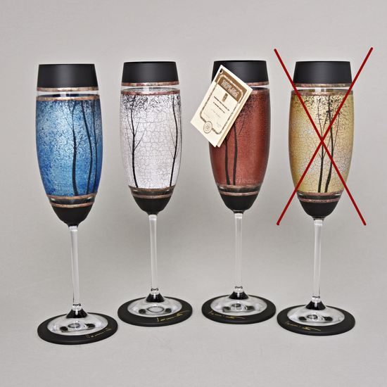 Studio Miracle: Sklenice na šampaňské 3 ks (zlatá chybí), Mix Stromy, 200 ml, ruční dekorace Vlasta Voborníková