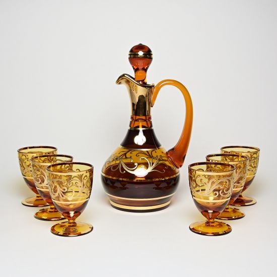 Egermann: Wine Set Amber Yellow Stain, h: 26,5 cm, 7 pieces