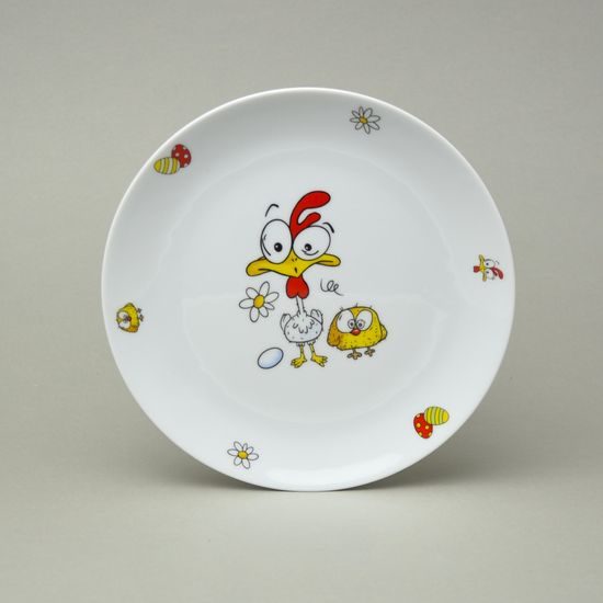 Talíř mělký 21 cm Coups, dekor Veselá slepice, Thun 1794, karlovarský porcelán