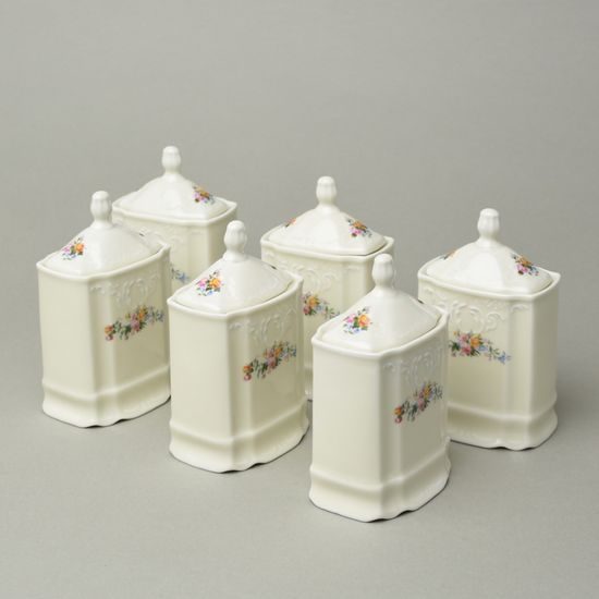 Spice jars 6 pcs. set, Thun 1794, karlovarský porcelán, BERNADOTTE ivory + flowers