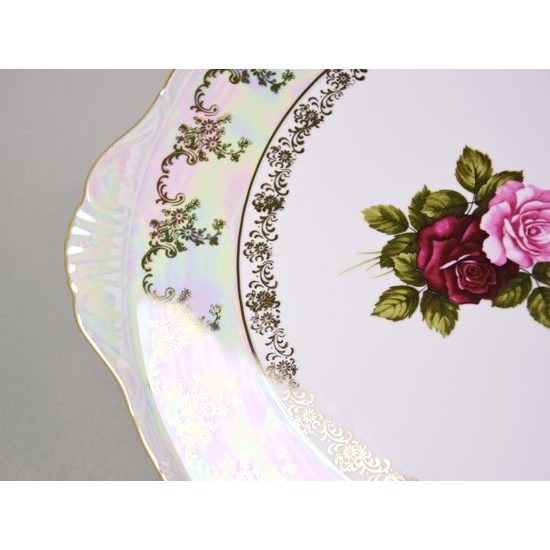 Cake plate 30 cm on stand with porcelain cake shovel, Cecily roses, Frederyka porcelain
