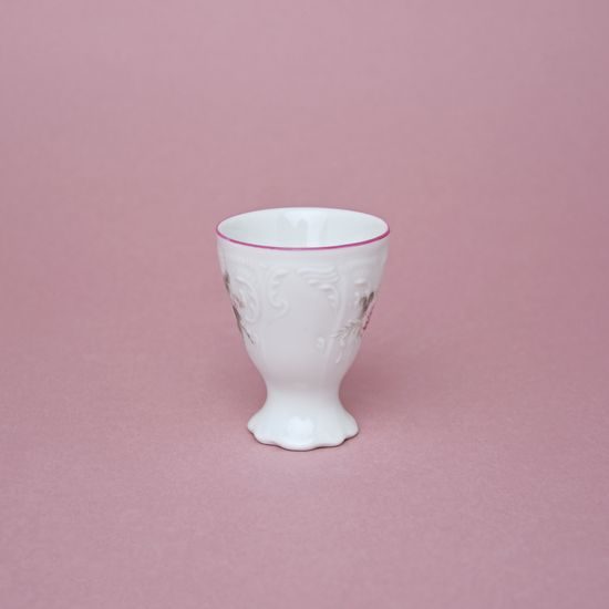Růžová linka: Kališek na vejce na nožce, Thun 1794, karlovarský porcelán, BERNADOTTE růžičky