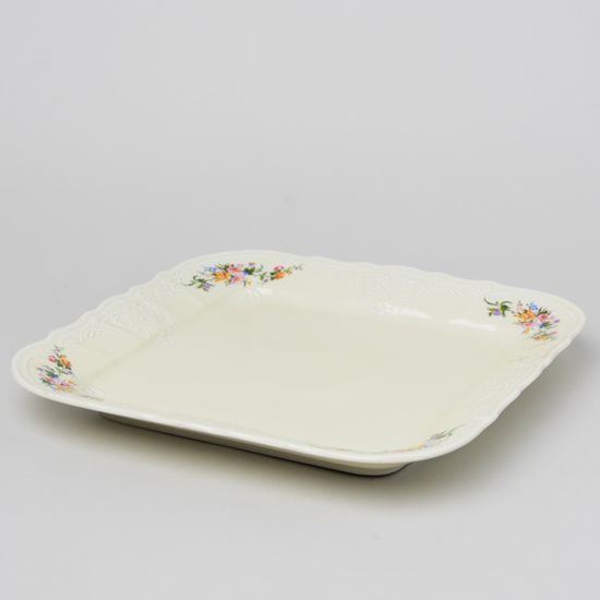 Tray square 26 cm, Thun 1794 Carlsbad porcelain, BERNADOTTE ivory + flowers