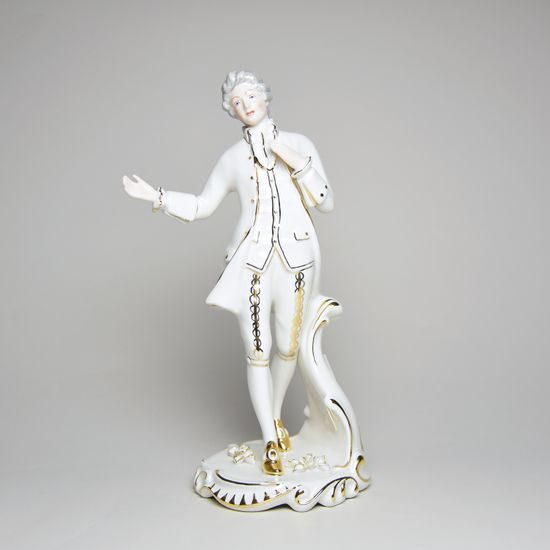 Gentleman Rococo 12 x 7 x 25 cm, White + Gold, Porcelain Figures Duchcov