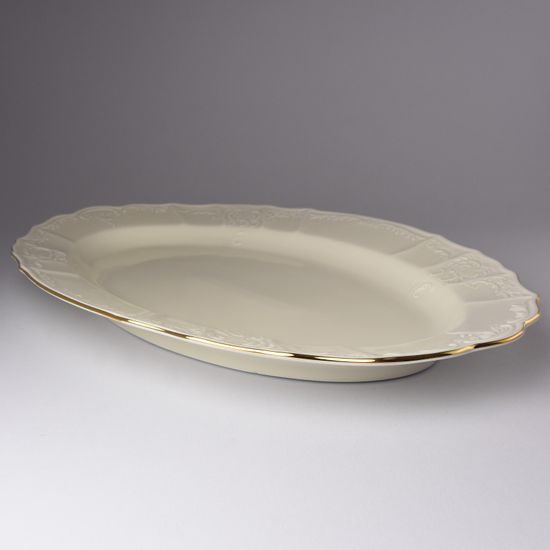 Dish oval 36 cm, Thun 1794 Carlsbad porcelain, Bernadotte ivory + gold