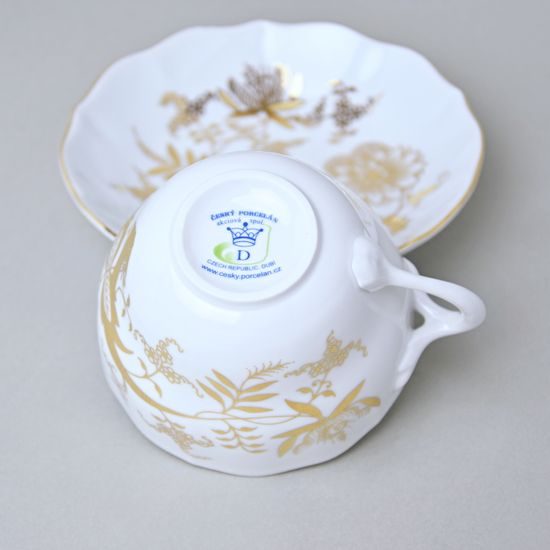 Šálek a podšálek B + B, 210 ml / 14 cm na kávu, zlatý Cibulák, Český porcelán z Dubí