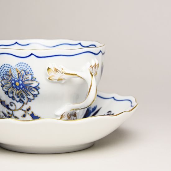 Cup and saucer B plus B 0,21 l / 14 cm for coffee, Original Blue Onion + gold Pattern