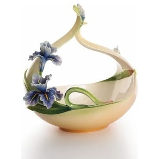 Pretty petite iris design sculptured porcelain basket 26 x 17 x 24 cm, FRANZ Porcelain