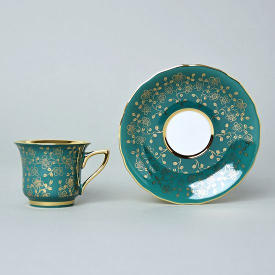 Šálek 80 ml a podšálek mokka Windsor, Tmavě zelená, Leander 1907 Loučky