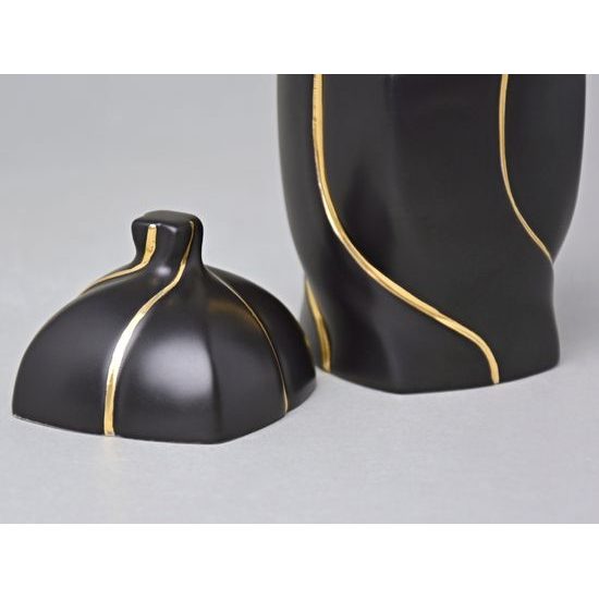 Dóza Jona 12 x 6 x 6 cm, Černý fond + Zlato, Porcelán Duchcov