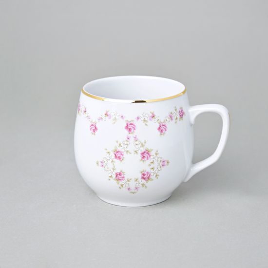 Hrnek Baňák 300 ml, růžičky + zlatá linka, Český porcelán a.s.