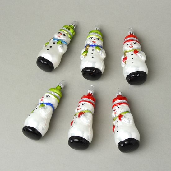 Sada 6 sněhuláků 10,5 cm - vánoční ozdoba skleněná