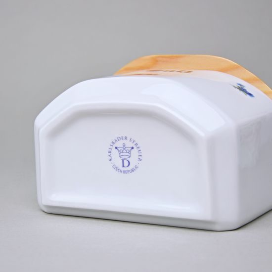 Slánka závěsná s dřevěným víčkem s nápisem Salz 700 ml, Rakouská házenka, Český porcelán a.s.