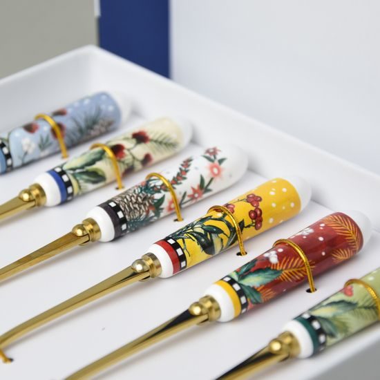 Sada vánočních kávových lžiček - 6 ks., keramika + nerezová ocel, EGAN