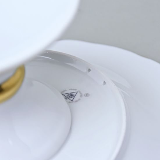 Mísa Baroko 30 cm na noze kytice, Purpur + květiny, Royal Dux Bohemia