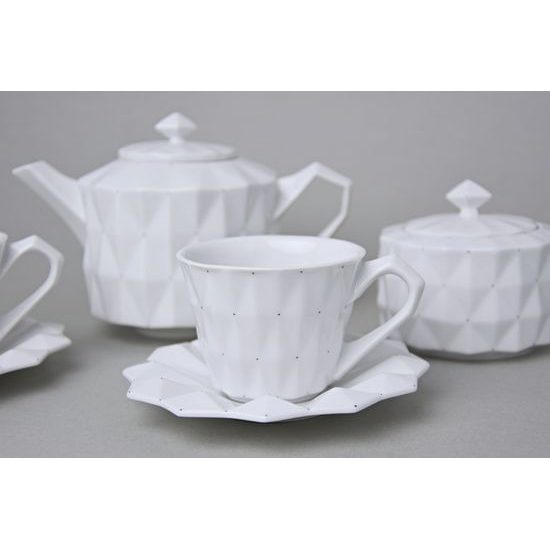 Tea / Coffee Set for 2 pers with sugar bowl, Diamond White, Goldfinger Porcelain
