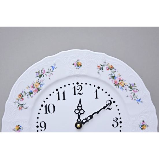 Hodiny nástěnné 27 cm, Thun 1794, karlovarský porcelán, BERNADOTTE bílá + kytičky