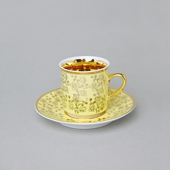 Šálek 100 ml mocca a podšálek 11,5 cm Sabina, vnitřní zlacení, žlutý, Leander Loučky