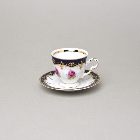440: Cup espresso 100 ml + saucer 10 cm, Sonáta, cobalt + roses, Leander Loučky