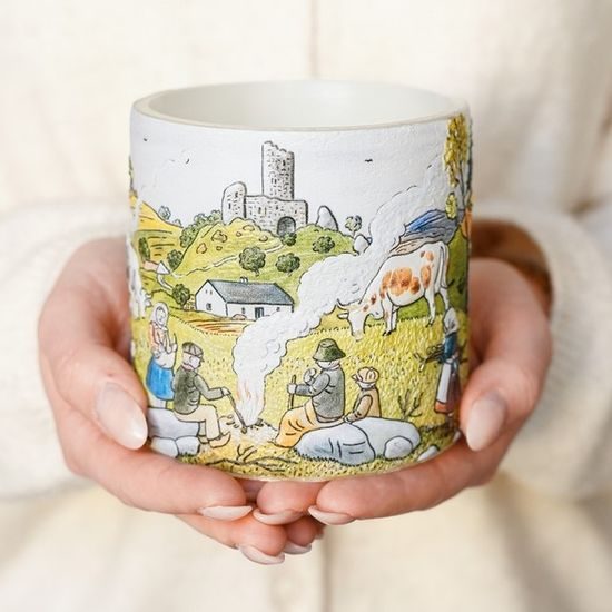 Tea light Latern 10 cm with 3D illustration of JOSEF LADA "Autumn", Glassor