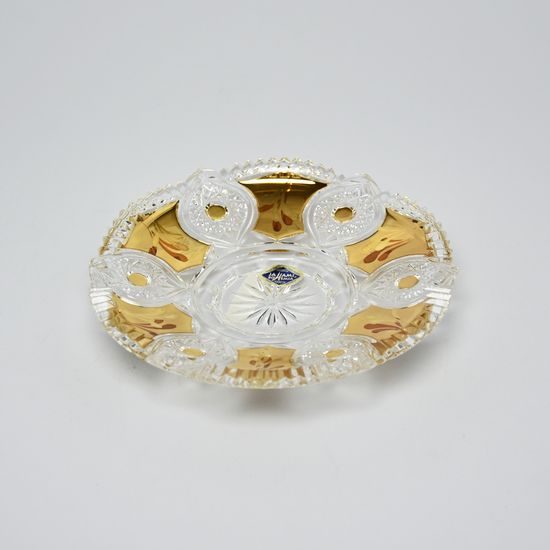 Křišťálový talířek broušený, 16,5 cm, zlato + smalt, Jahami Bohemia