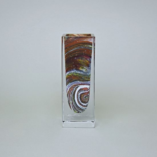 Váza čtyřhranná svítící 19 cm, kolekce Vánoce, hutní sklo, ruční práce, Vendula Zámečníková