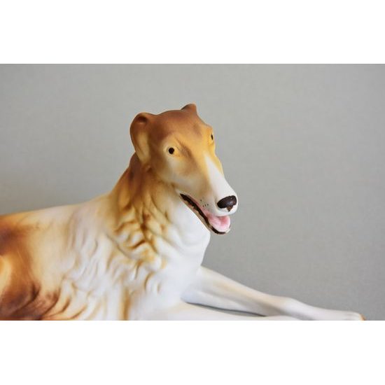 Laying Greyhound, 30 x 12 x 13 cm, Pastel, Porcelain Animal Figures Duchcov