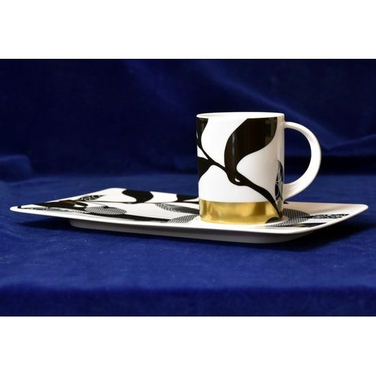 Cup 230 ml plus tray 27 x 16 cm, Glamorous 4199, Tettau porcelain