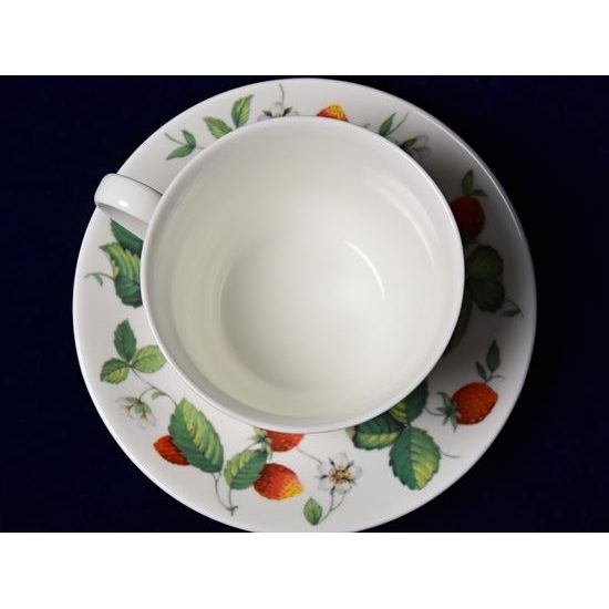 Alpine Strawberry: Cup 420 ml and saucer breakfast, English Fine Bone China, Roy Kirkham