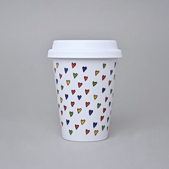 Pohárek To Go 310 ml na kávu se silikonovým víčkem, srdíčka, Český porcelán a.s.