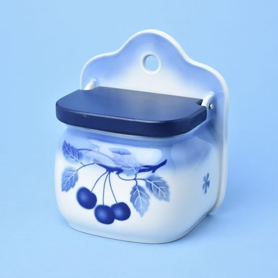 Wall dose with wooden lid 15 x 17 x 10,5 cm, Thun 1794, karlovarský porcelán, BLUE CHERRY