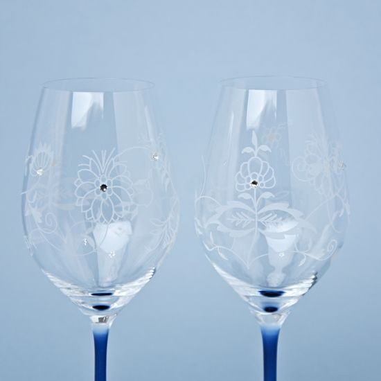 Celebration - Set of 2 Cut Wine Glasses 360 ml, Onion Pattern + Swarovski Crystals