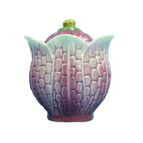 FRITILLARY FLOWER DESIGN SCULPTURED porcelain sugar jar, FRANZ porcelain