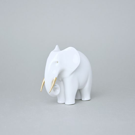 Elephant,  9,6 x 9,4 x 6 cm, White + Gold, Royal Dux Bohemia