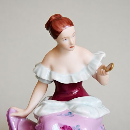 Žena se zrcadlem 12,5 x 11 x 15,5 cm, Saxe, Porcelánové figurky Duchcov