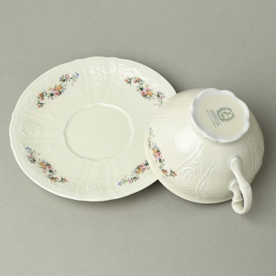 Šálek a podšálek čajový 275 ml / 18 cm, Thun 1794, karlovarský porcelán, BERNADOTTE ivory + kytičky