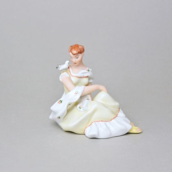 Dívka s holubičkou 8 x 11,5 x 10,5 cm, Saxe B, Porcelánové figurky Duchcov
