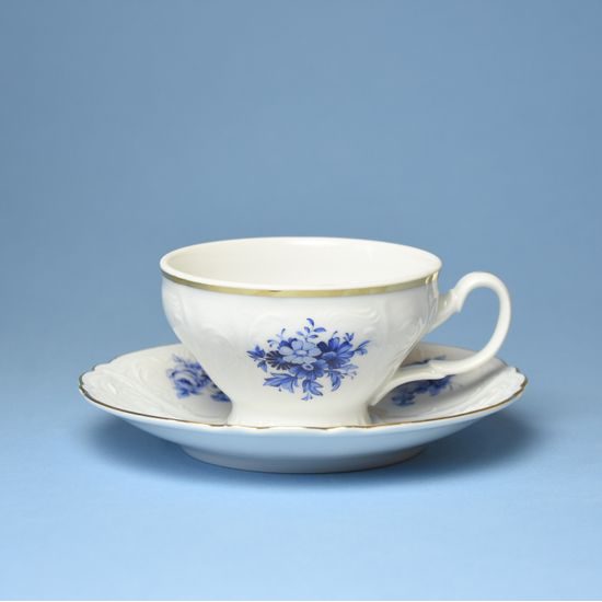 Tea cup and saucer 205 ml / 16 cm, Thun 1794 Carlsbad porcelain, BERNADOTTE blue rose