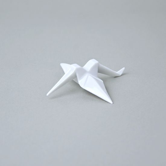 Origami - Jeřáb "z papíru" (závěsný) - porcelánová figurka pro štěstí 8 x 7,5 x 2,5 cm, bílý porcelán, Český porcelán a.s.