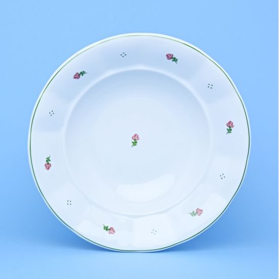 Plate deep 24 cm, red flowers + green, Benedikt 1882