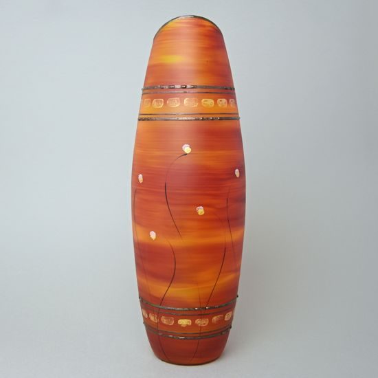 Studio Miracle: Orange-red Vase, 39 cm, Hand-decorated by Vlasta Voborníková