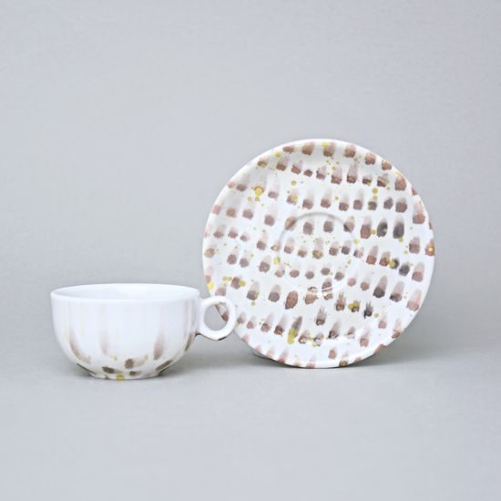 Šálek 100 ml a podšálek 12 cm, Mocca, Déšť (hnědo-žlutá), G. Benedikt 1882