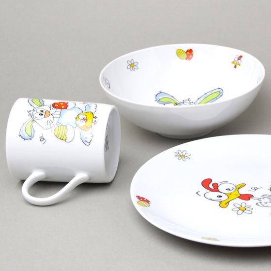 Dětská sada 3-díl., Veselá slepice, dekor Veselá slepice, Thun 1794, karlovarský porcelán