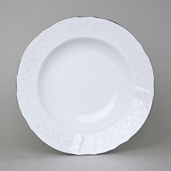 Talíř hluboký 23 cm Thun 1794, karlovarský porcelán, BERNADOTTE mráz, platinová linka